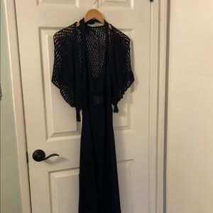 Tommy Hilfiger Dark Navy Maxi Dress with Open Knit Overlay